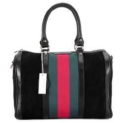 1:1 Gucci 247205 Vintage Web Medium Boston Bags-Black Nubuck Leather - Click Image to Close